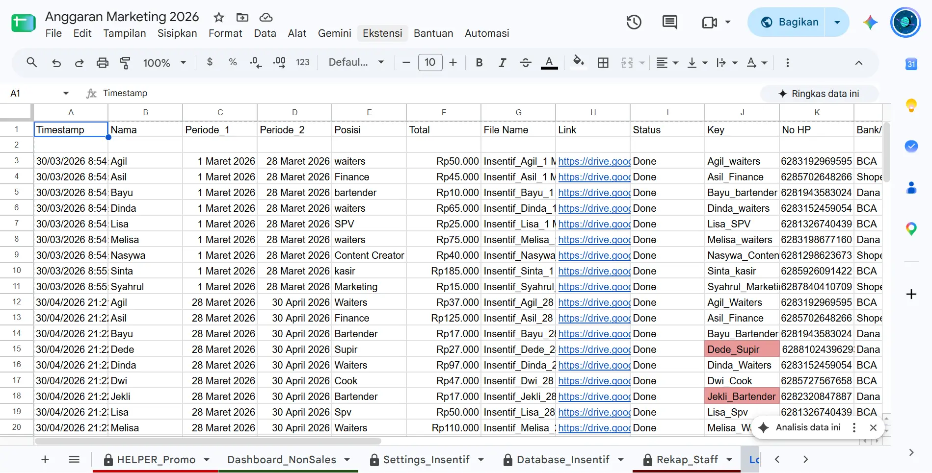 Log Riwayat Generate PDF Insentif