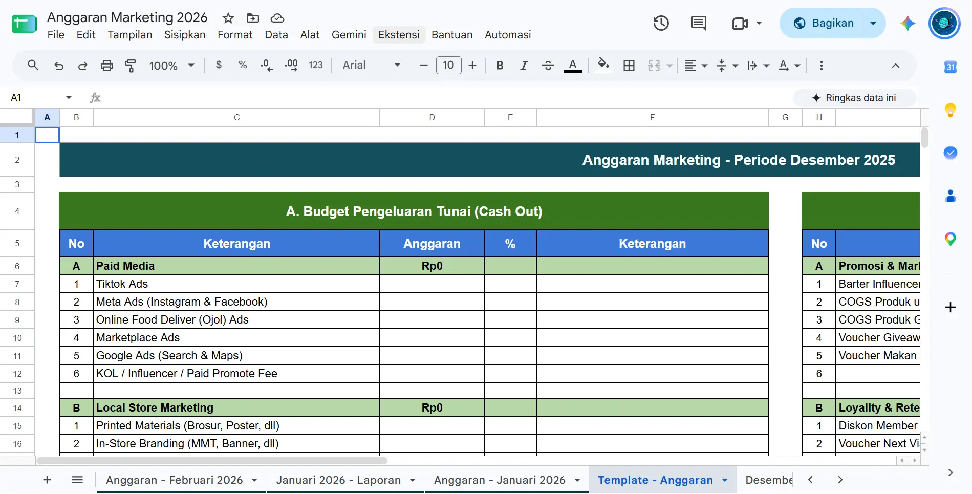 Template Anggaran Pemasaran