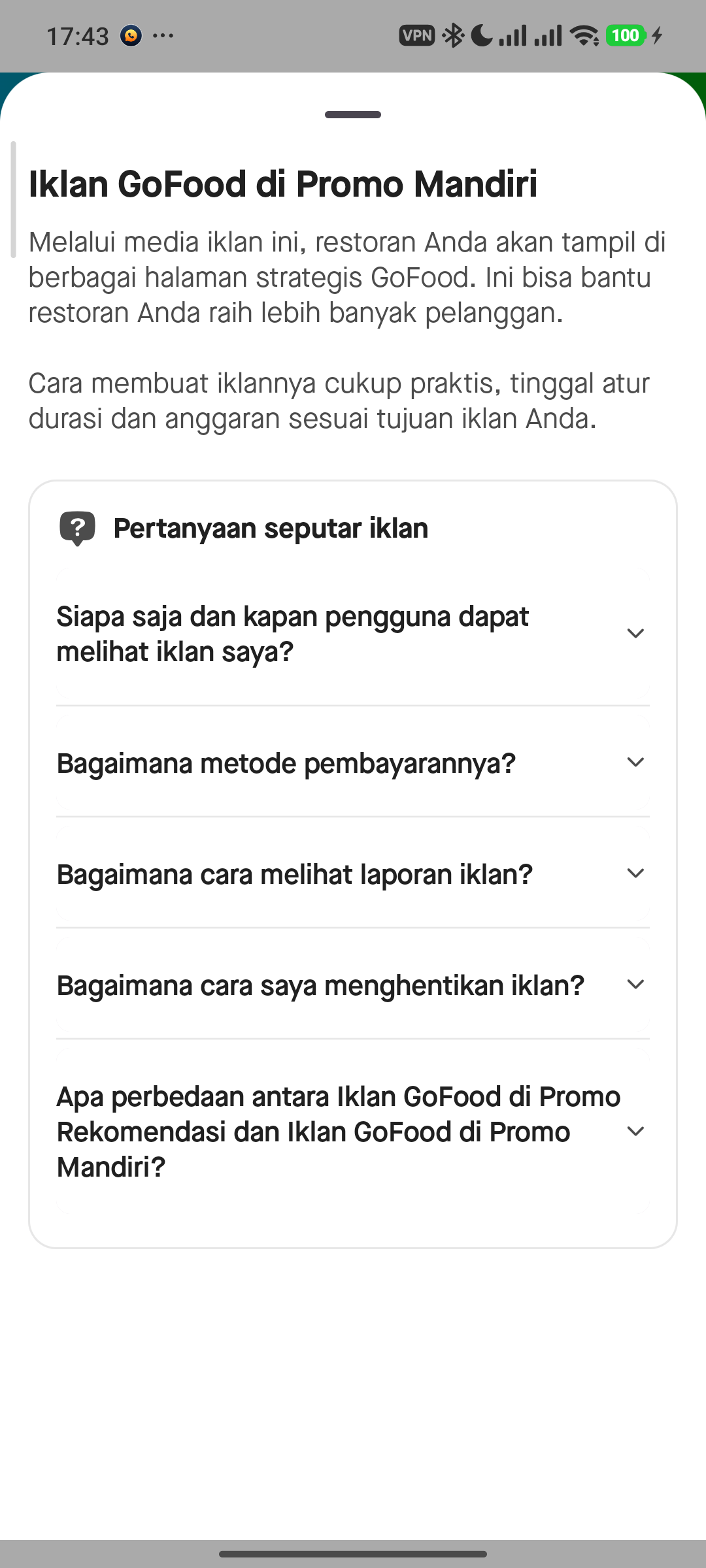 FAQ Sistem Pemotongan Harian GoFood Ads