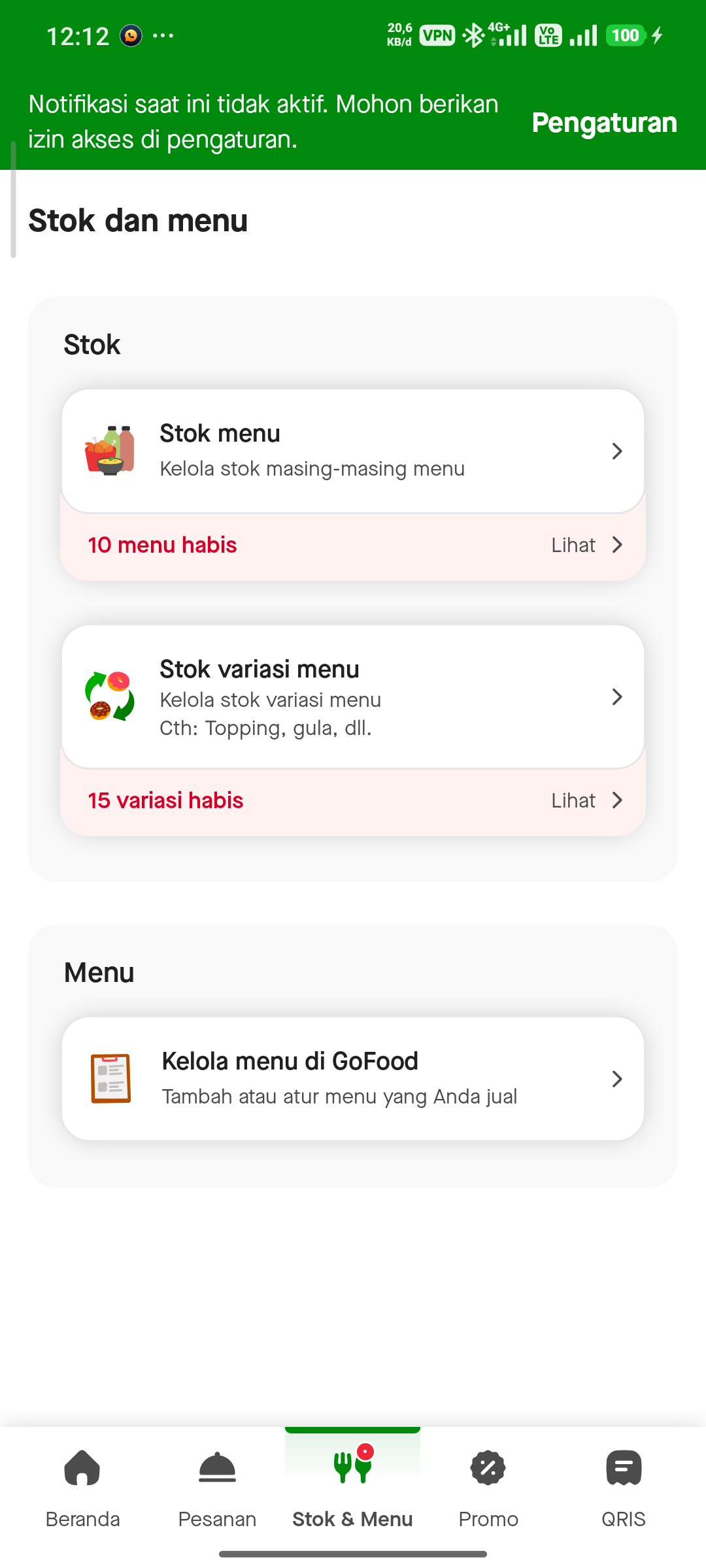 Kelola Stok & Menu GoBiz