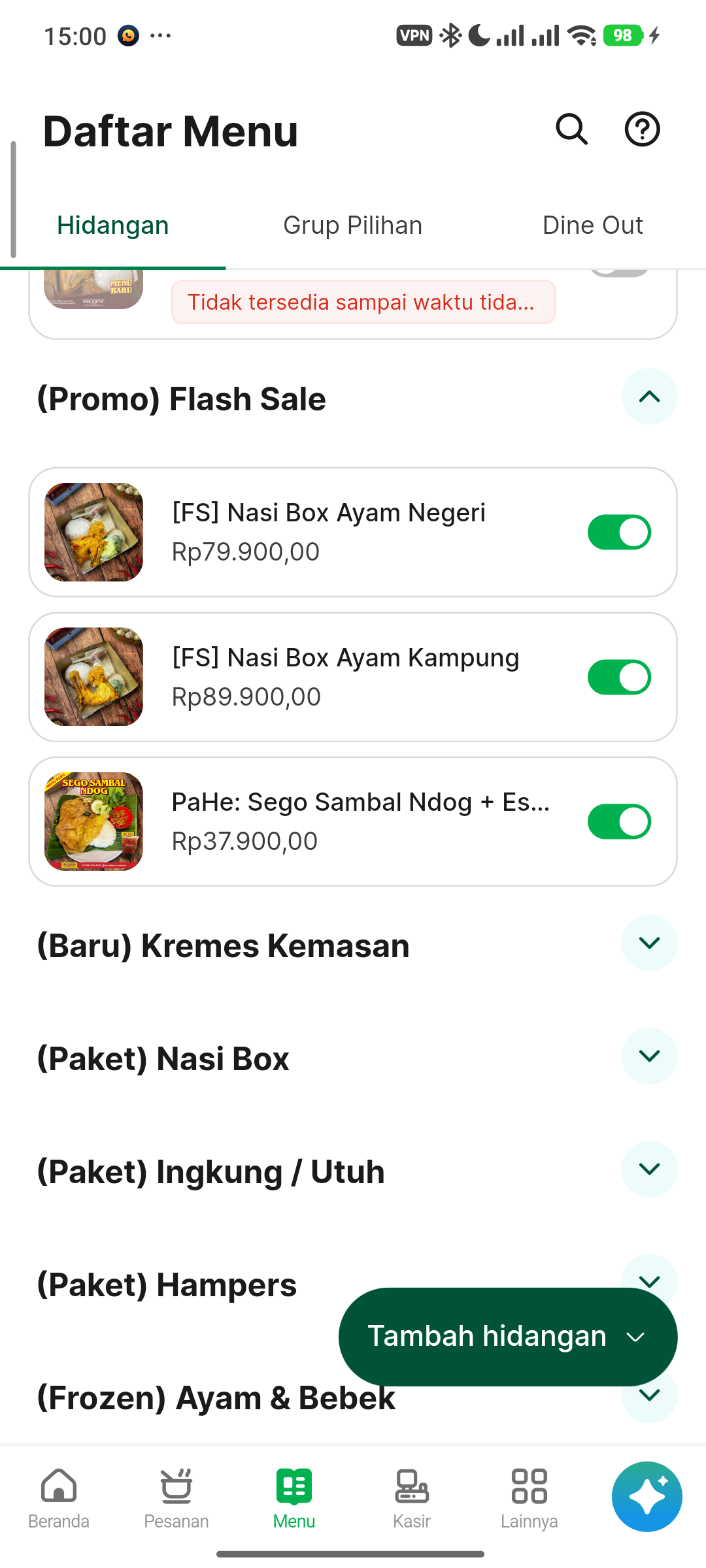 Katalog Menu di GrabMerchant