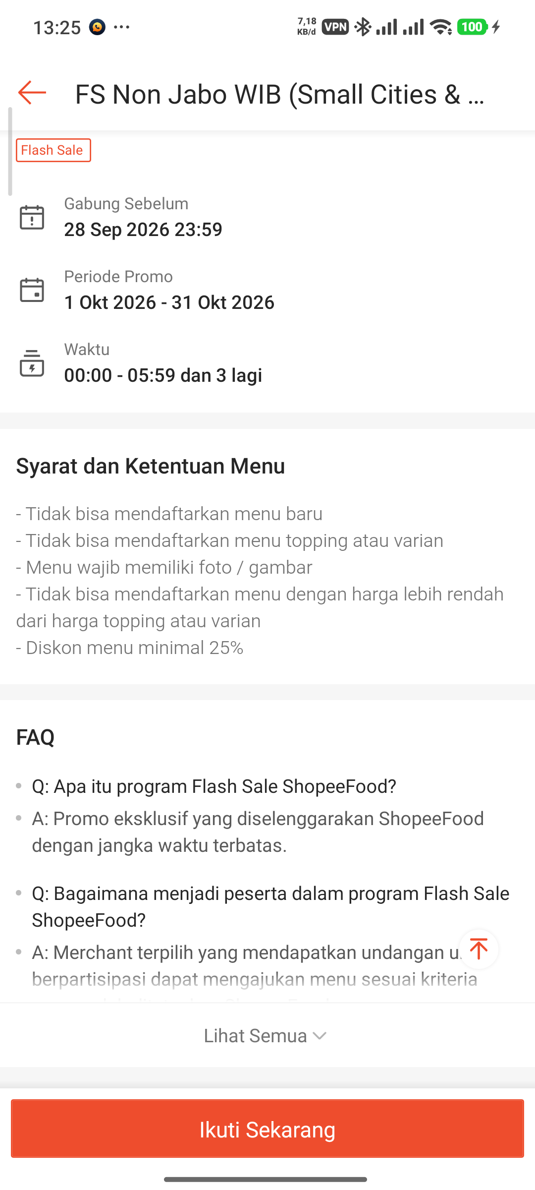 Syarat dan Ketentuan Flash Sale ShopeeFood