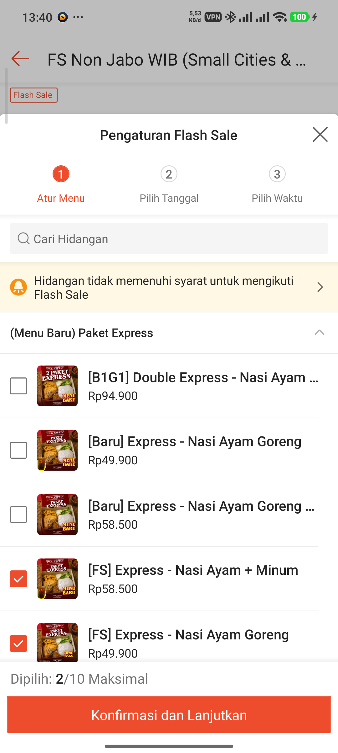 Langkah 1 Seleksi Menu Flash Sale