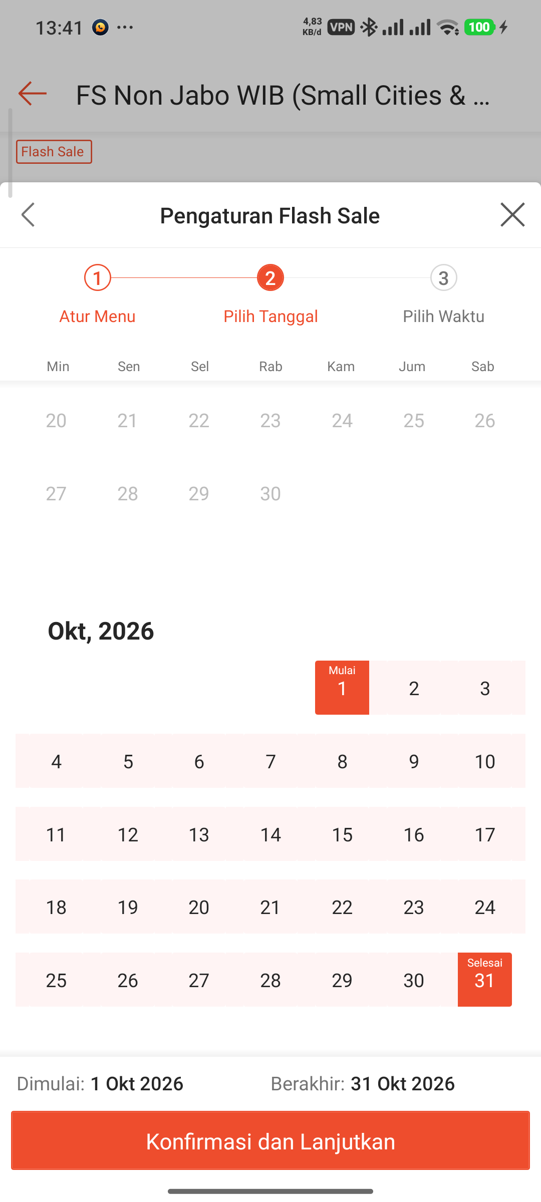 Langkah 2 Pemilihan Tanggal Kalender
