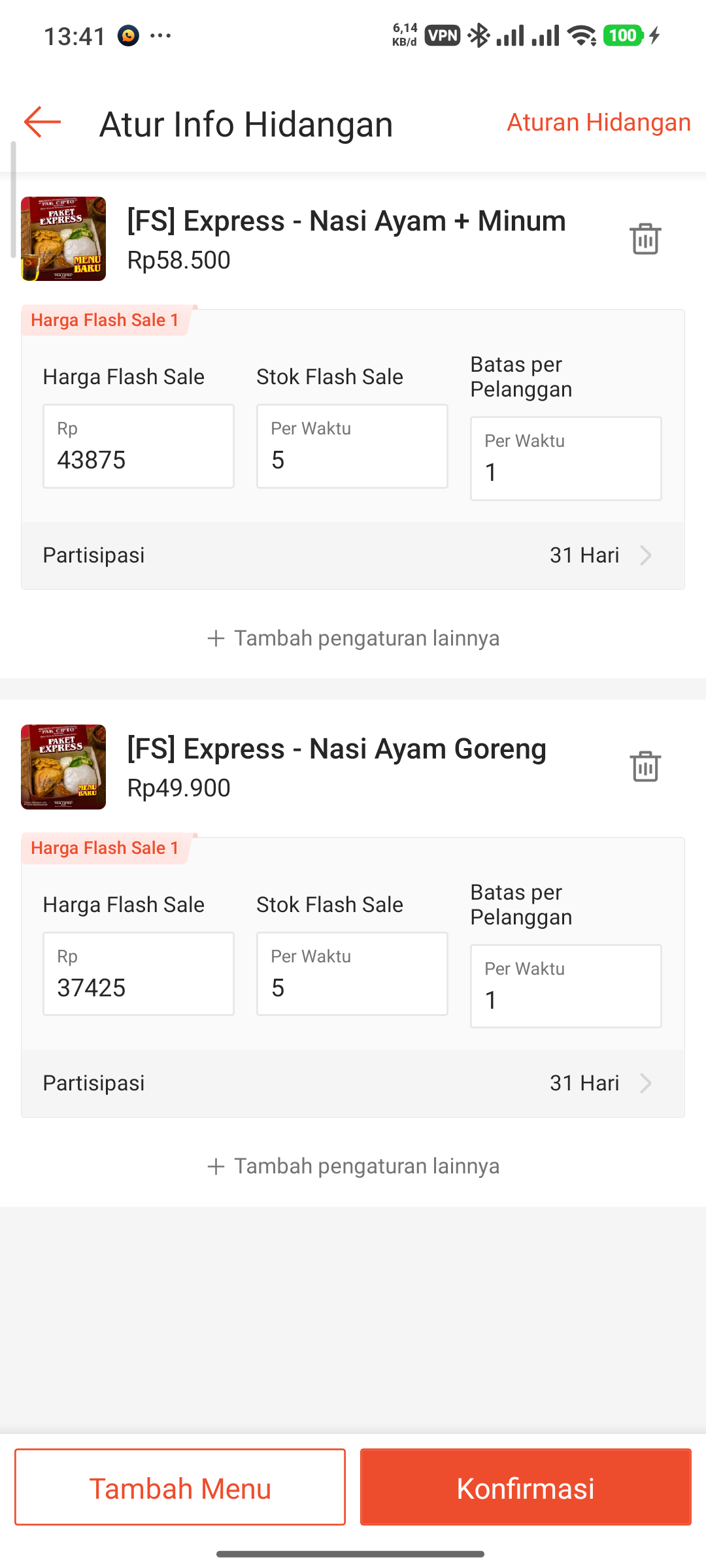 Langkah 4 Review Info Hidangan dan Harga