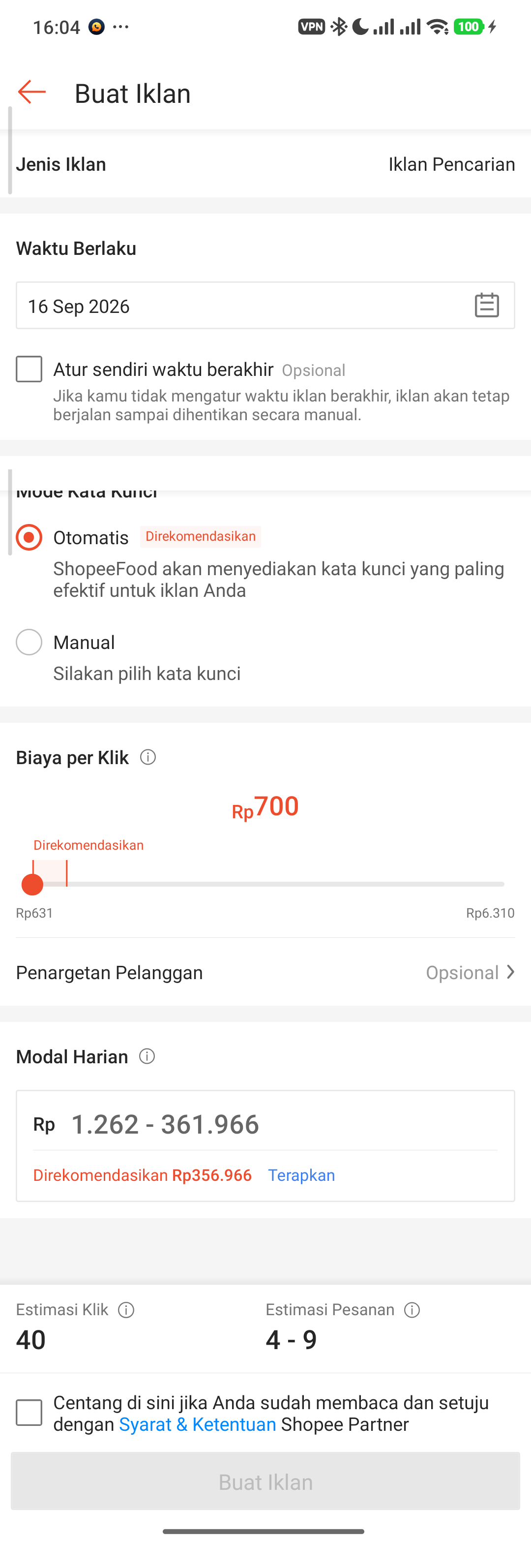 Formulir Pembuatan Iklan Pencarian Baru