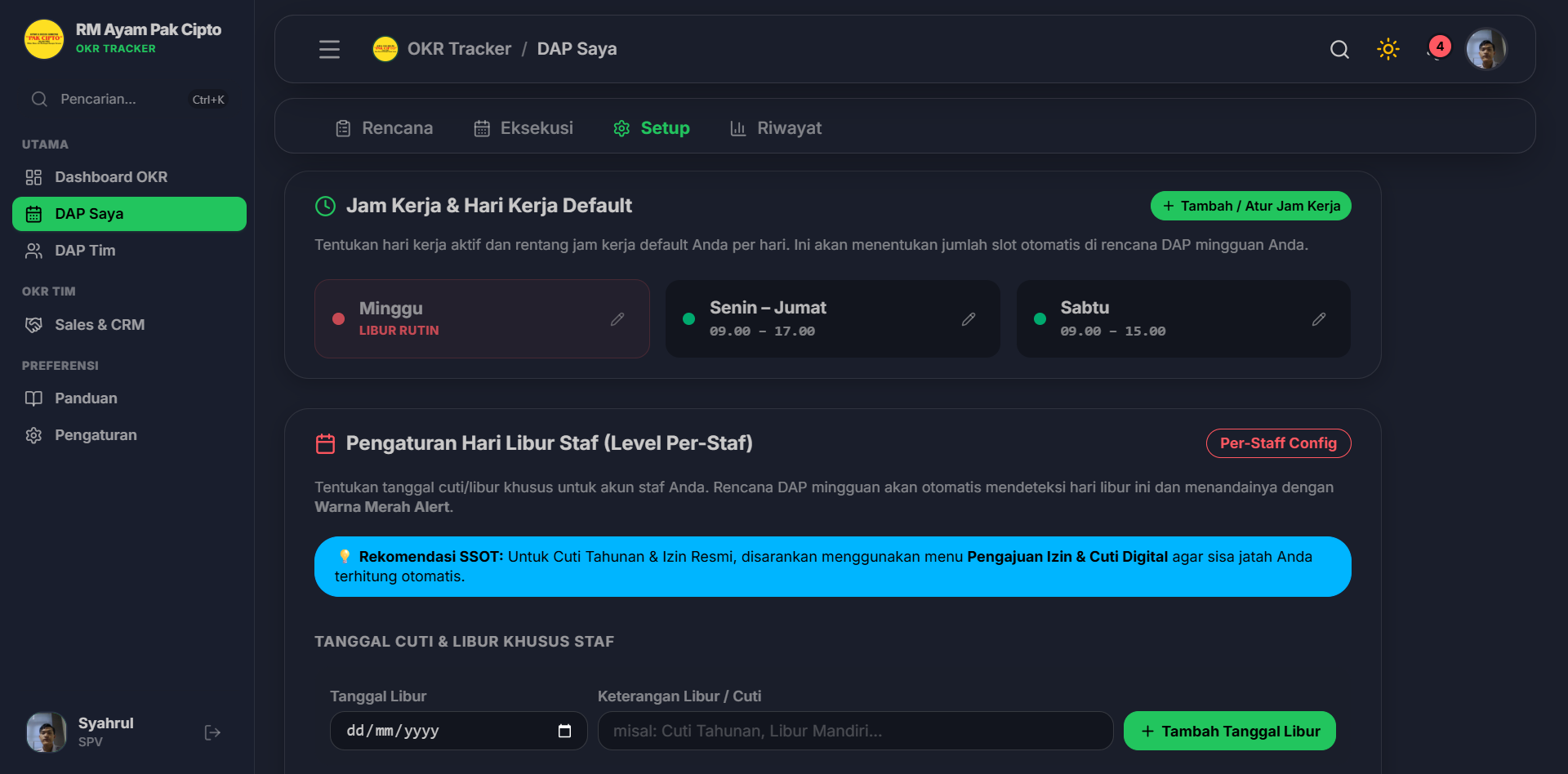 Setup Jam Kerja & Libur