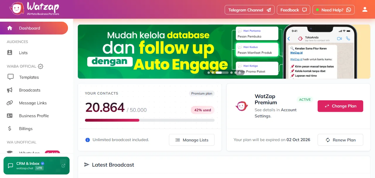 Dashboard WatZap Outbound Marketing