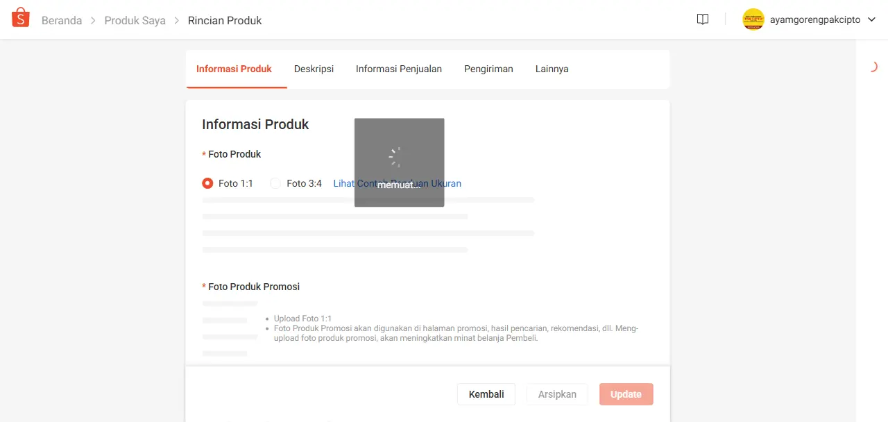 Formulir Edit dan Rincian Produk
