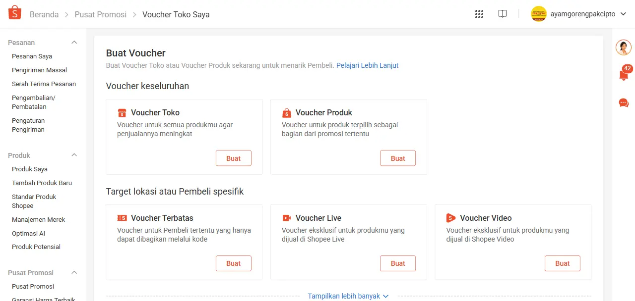 Daftar Voucher Toko Saya Shopee Seller
