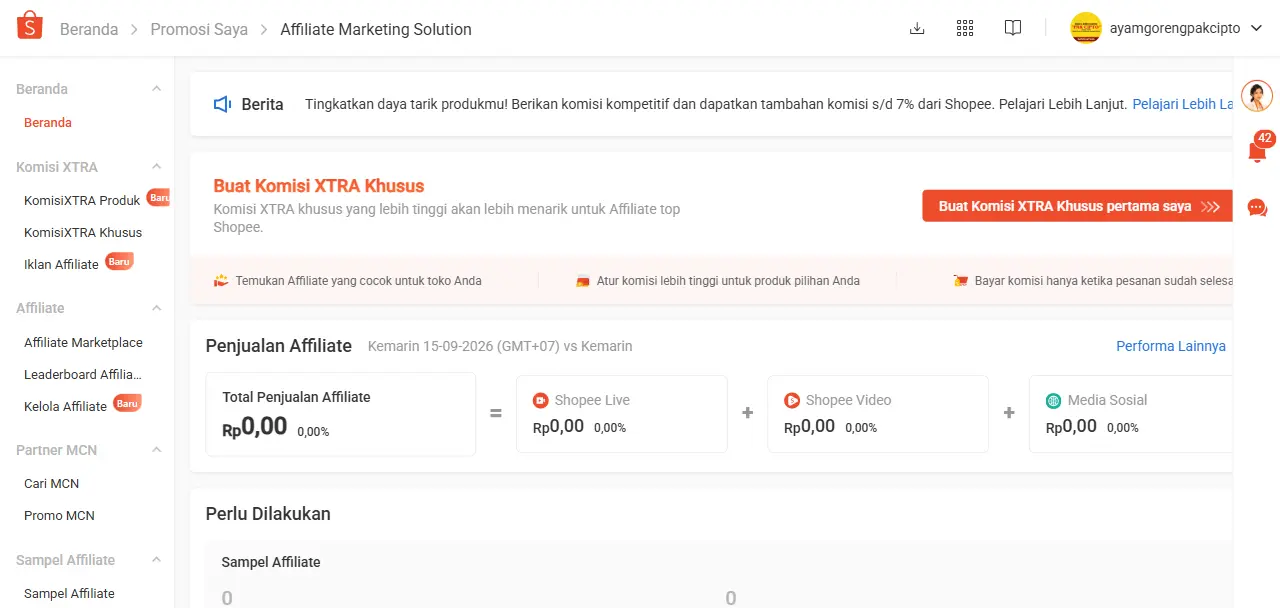 Dashboard Affiliate Marketing Solution AMS