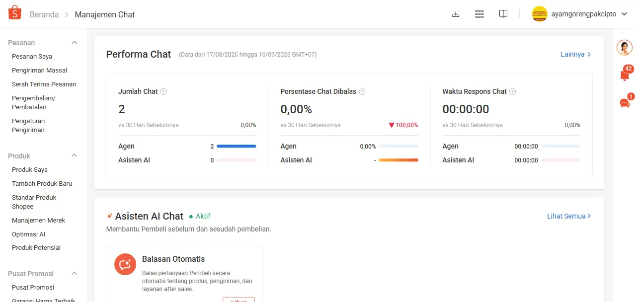 Dashboard Pengaturan Manajemen Chat Shopee